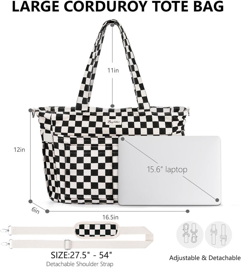 Bagstellar Corduroy Tote Bag for Women, 17 Pockets Laptop Work Tote Bag Lightweight Teacher Nurse Bible Bag for School Travel | with 40oz Cup Holder, Multi Compartment, Zipper Crossbody Bag, College Shoulder Bag, Daily Purse w/ Strap, Ideal Gift for Women - Image 2